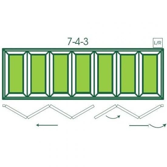UPVC Double Glazed Made to measure Bi-fold 7 Pane Folding Door with a 4 - 3 Pane split. UPVC Double Glazed Made to measure Bi-fold 7 Pane Folding Door with a 4 - 3 Pane split.