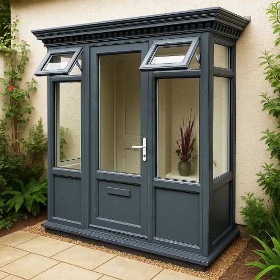 Anthracite Dark Grey Porch  UPVC GRP Flat Roof