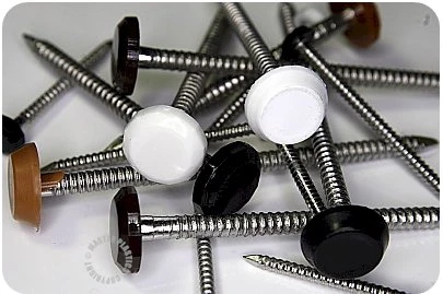 Plastic top pins and nails for uPVC fascias soffits and cladding