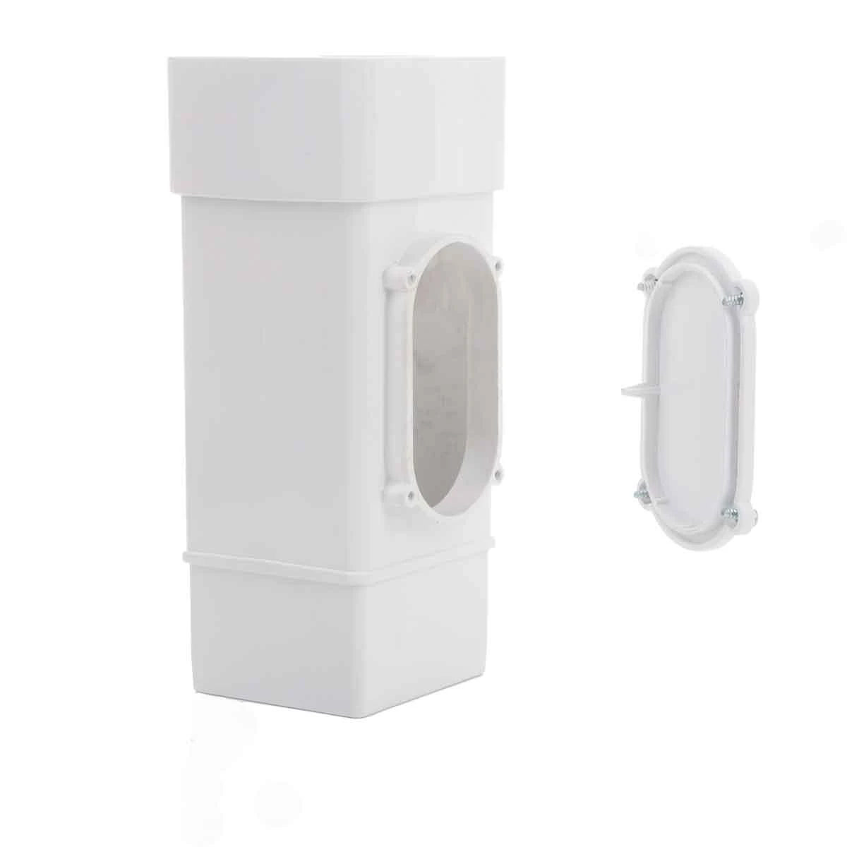 A pipe joint with a front cover that unscrews to reveal a hole to help clearing blockages. 