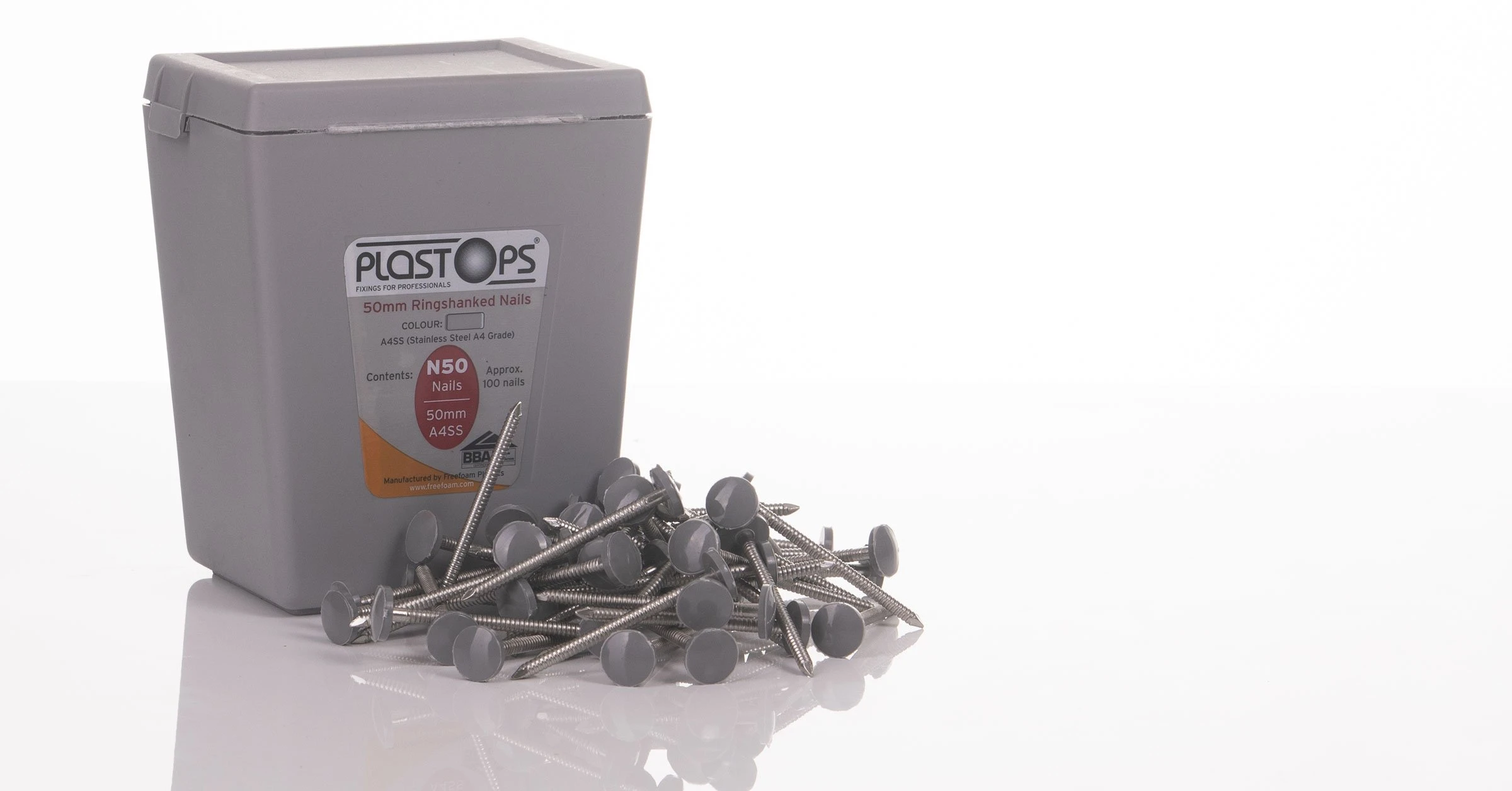 Grey fascia board nails for use with slate grey and storm grey boards