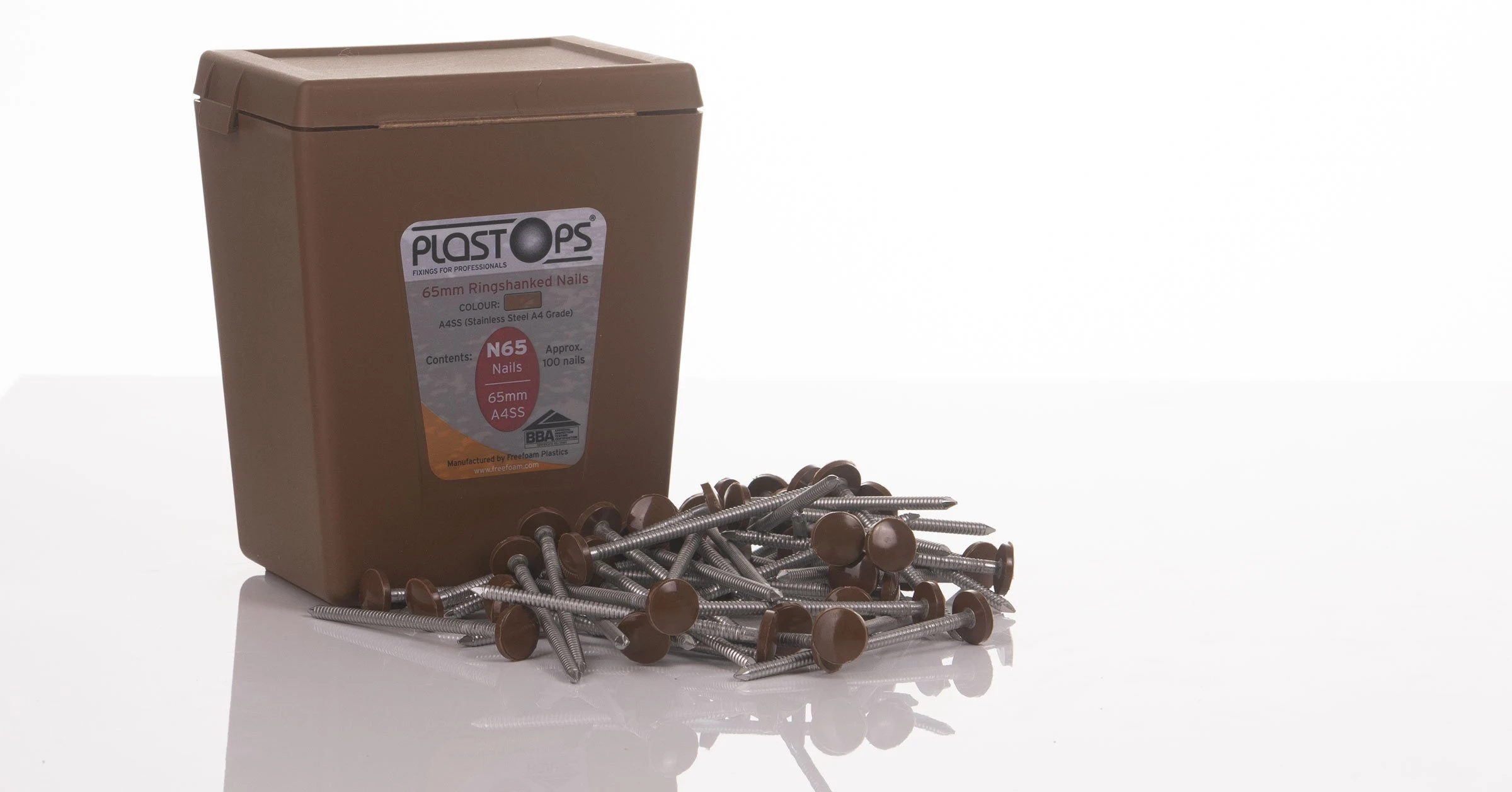 Oak Fascia Nails 65 mm Plastic Head Stainless Steel Oak fascia nails for fixing replacement fascia boards.