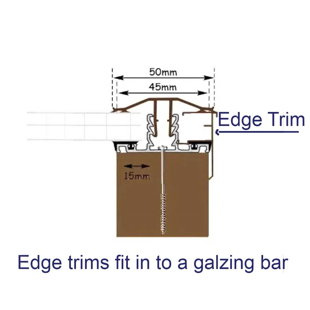 Shows an edge trim fitted into a roof bar. Trim converts a standard bar for use on the edge of the roof.