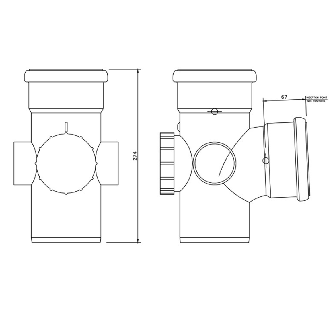 T branch with an easy access to allow for rodding to clear blockages